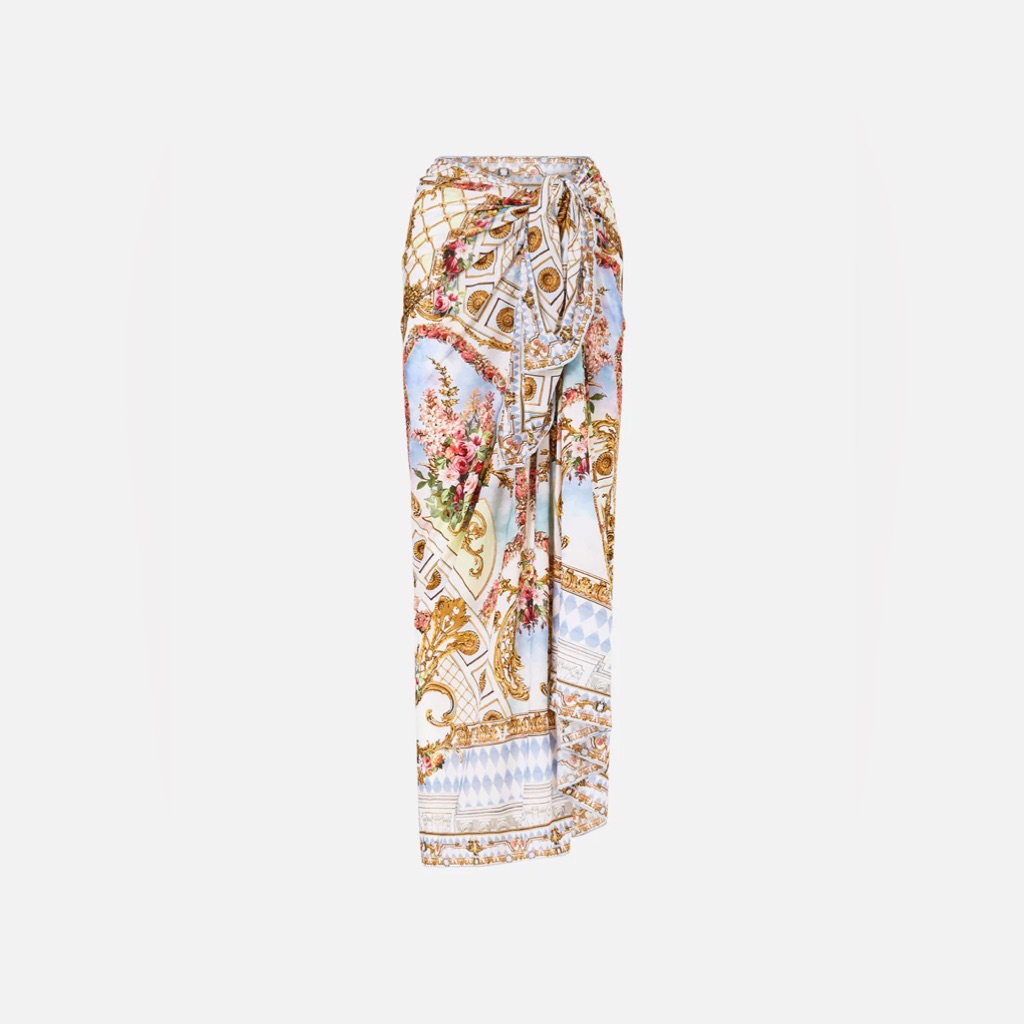 Camilla “Throne Games” Blue Floral Rococo Boho Long Sarong Swim Coverup Skirt Os